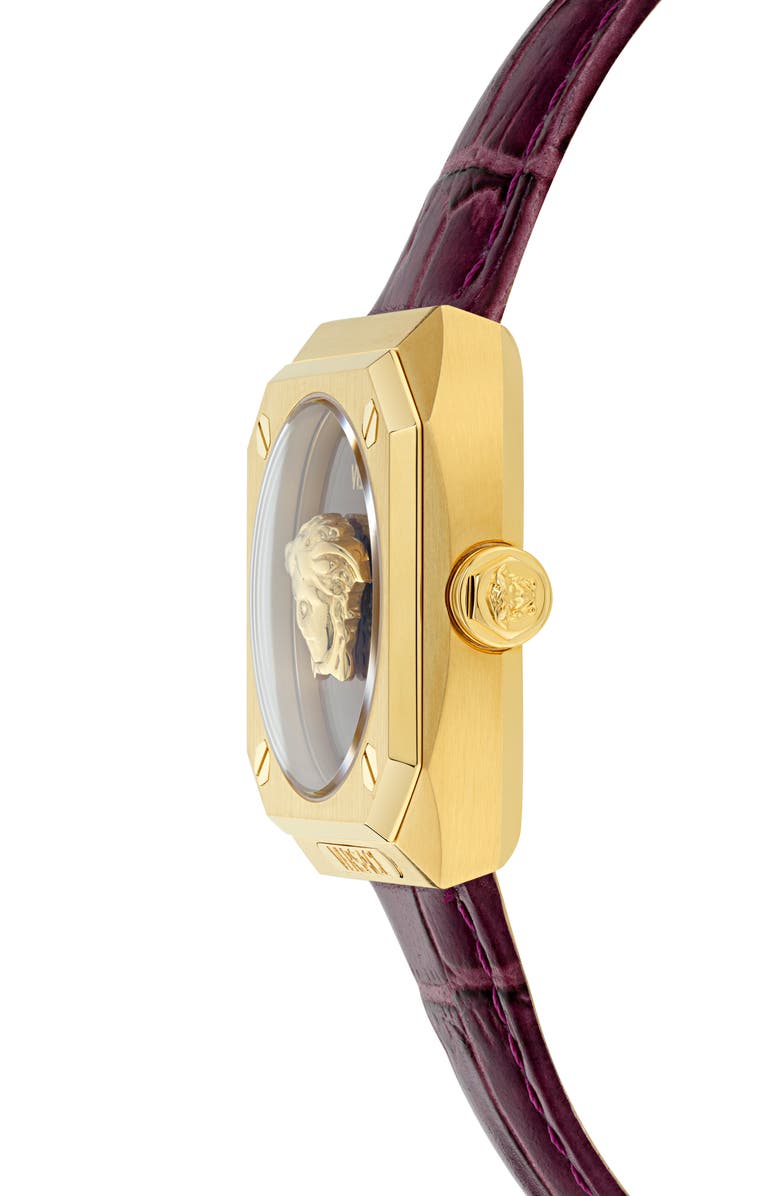 Versace Antares Leather Strap Watch, 35mm, Alternate, color, Ip Yellow Gold
