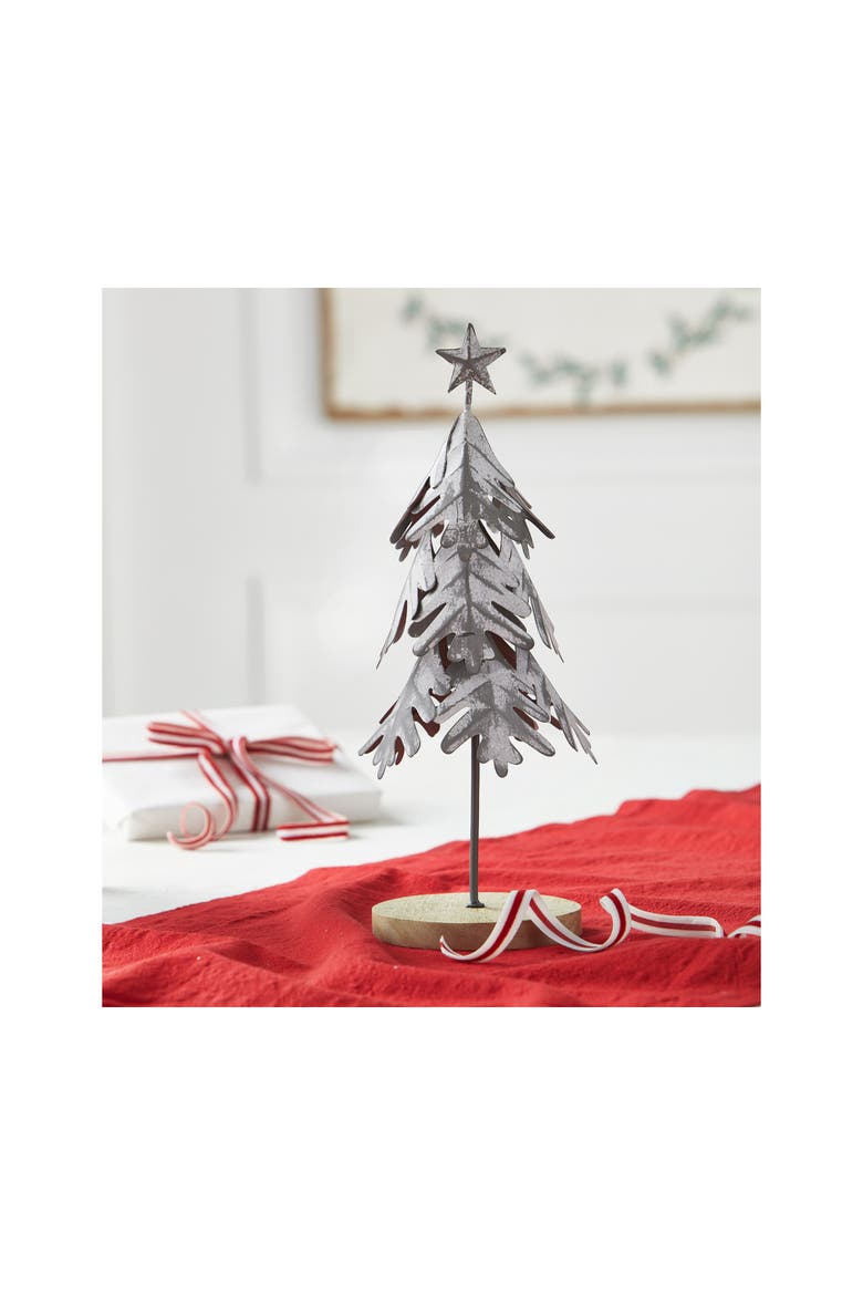 Handcrafted Gray Iron Leaf Tree Decor Holiday Sculpture, Alternate, color, Gray
