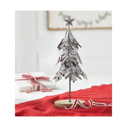Tag Handcrafted Gray Iron Leaf Tree Decor Holiday Sculpture In Gray