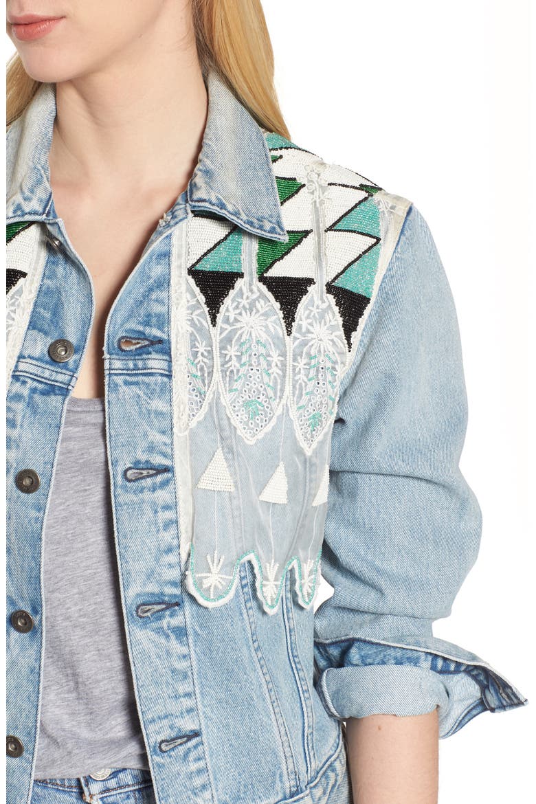 Embellished Boyfriend Trucker Jacket, Alternate, color, TRIBAL EMBELLISHMENT