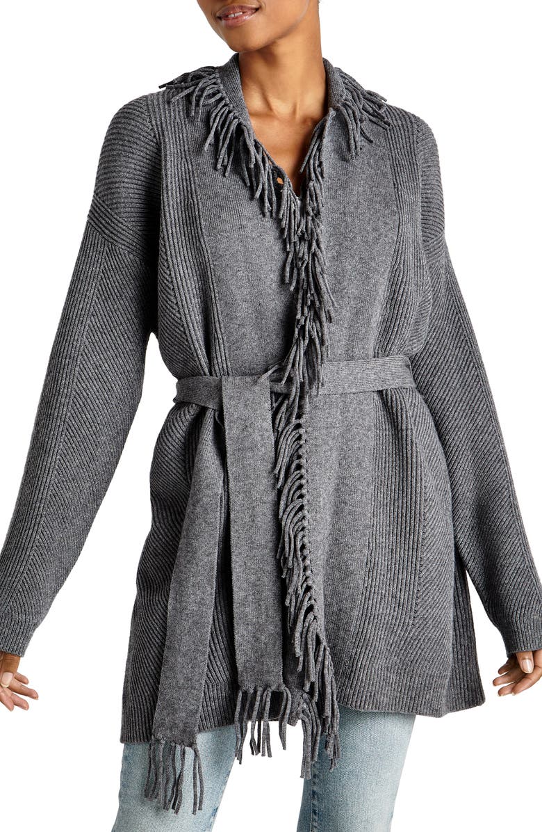 Splendid Cora Belted Fringe Cardigan, Main, color,
