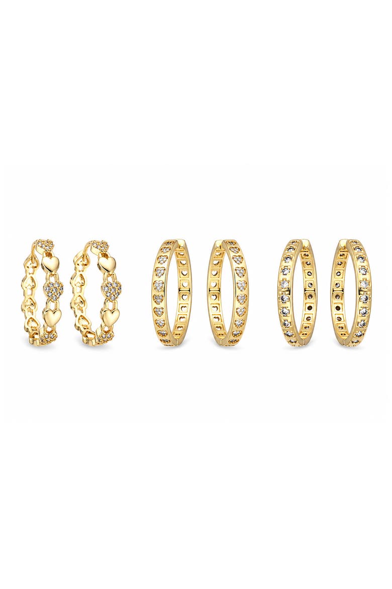 Anya Set of 3 Cubic Zirconia Huggie Hoop Earrings, Main, color, GOLD