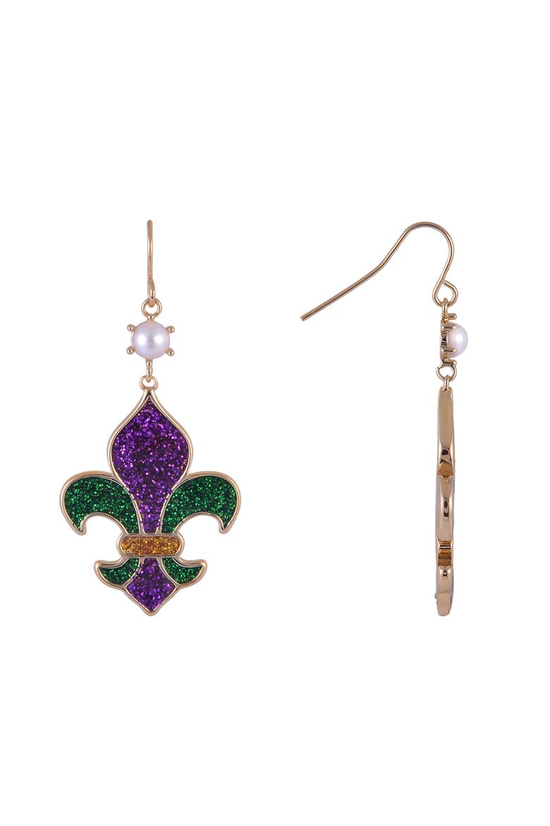 Fleur De Lis Earrings for Mardi Gras, Alternate, color, Purple