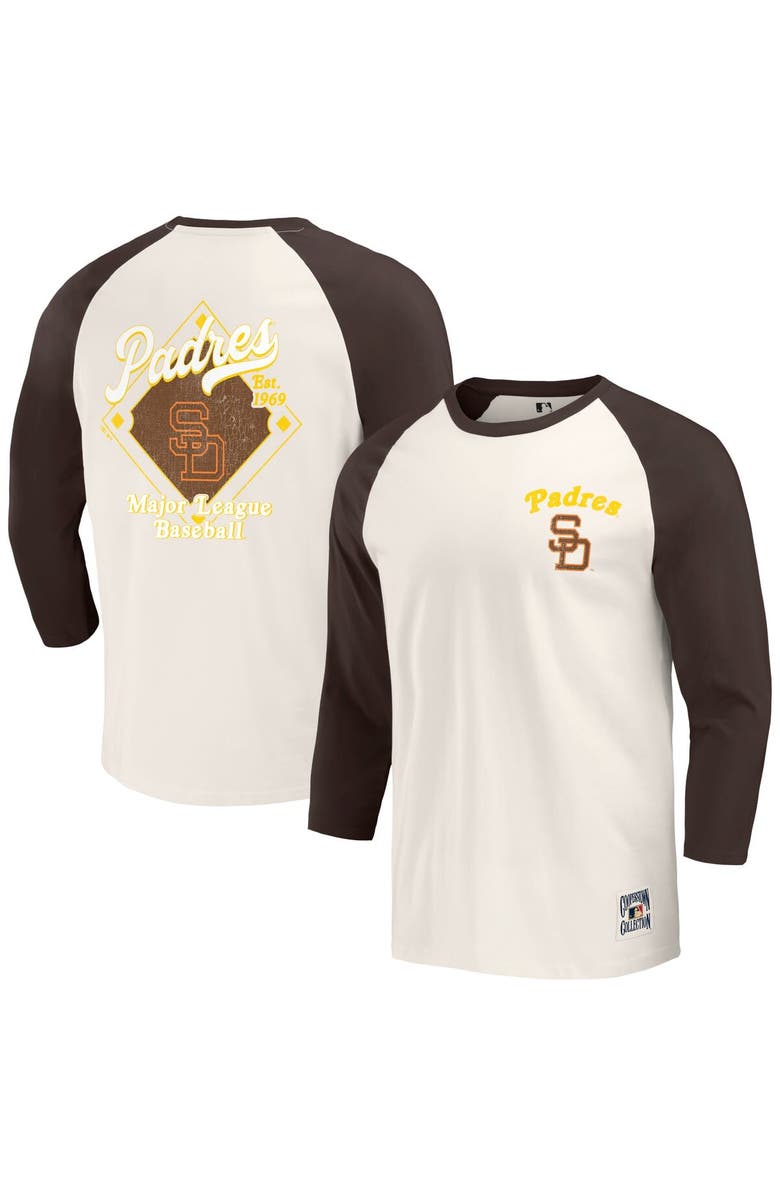 Darius Rucker Collection by Fanatics Men's Darius Rucker Collection by Fanatics Brown/White San Diego Padres Cooperstown Collection Raglan 3/4-Sleeve T-Shirt, Main, color,