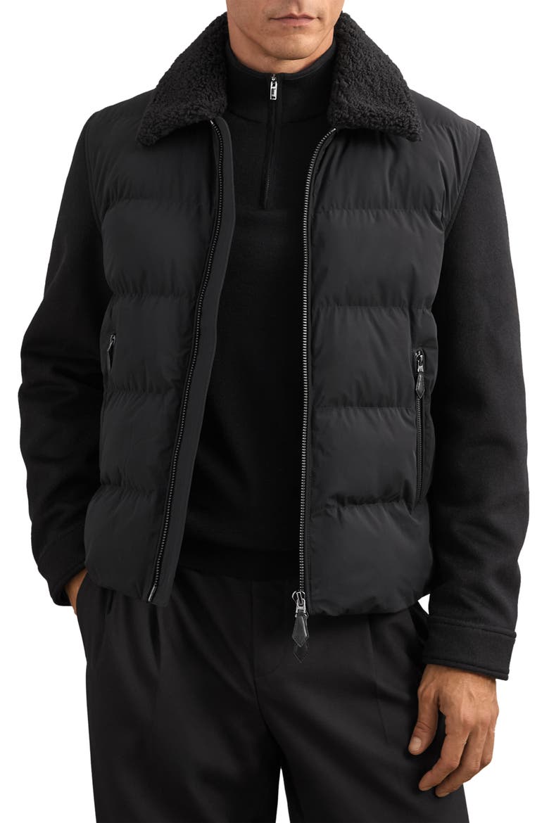 Maximus Mixed Media Quilted Puffer Jacket, Main, color, BLACK