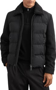 Reiss Maximus Mixed Media Quilted Puffer Jacket