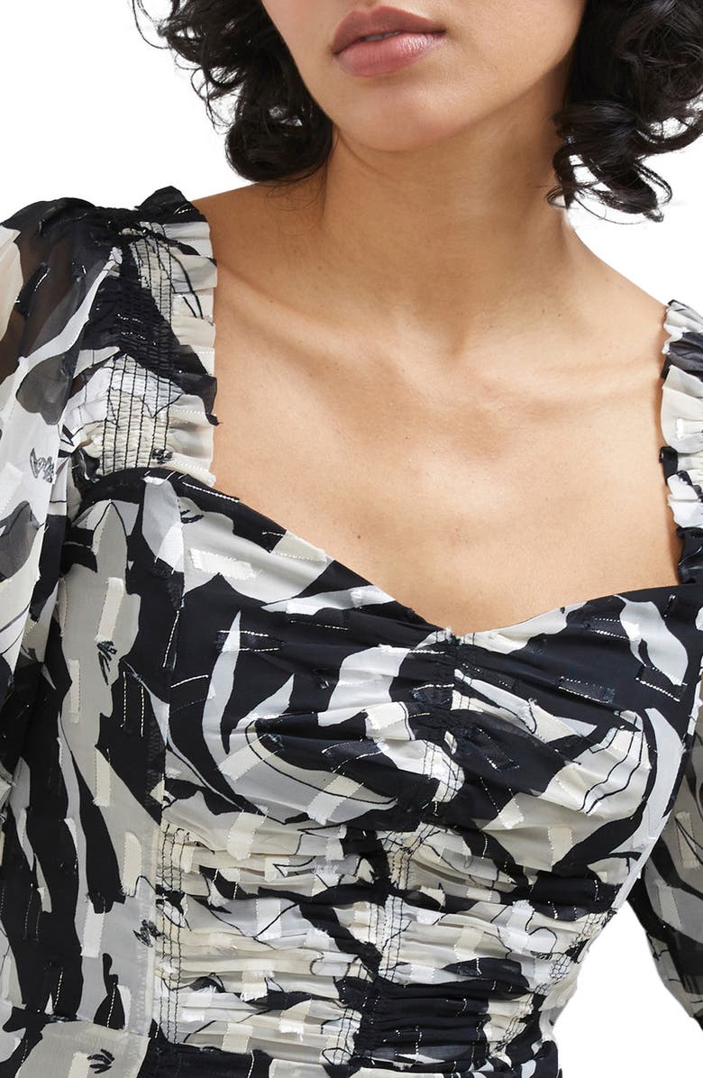 French Connection Ally Dinah Ruched Clipped Chiffon Dress, Alternate, color,