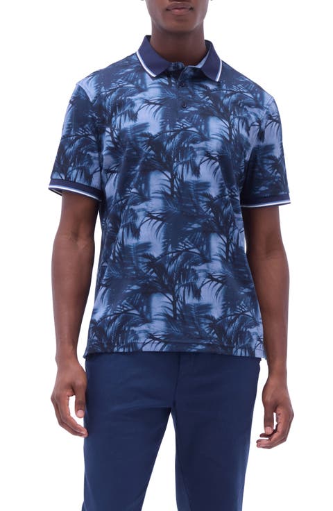 Tipped Palm Tree Print Pima Cotton Polo
