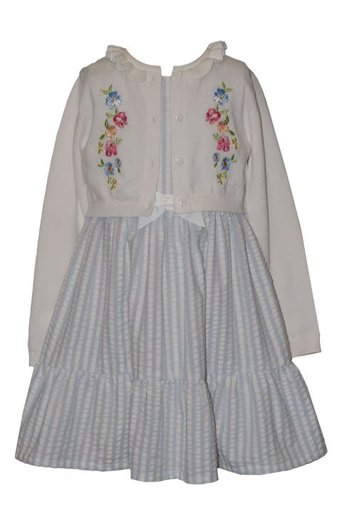 Kids' Seersucker Stripe Dress & Embroidered Cardigan Set (Toddler & Little Kid)