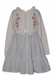 Kids' Seersucker Stripe Dress & Embroidered Cardigan Set