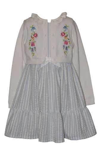 Kids' Seersucker Stripe Dress & Embroidered Cardigan Set