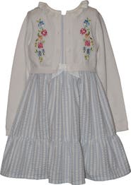 Iris & Ivy Kids' Seersucker Stripe Dress & Embroidered Cardigan Set