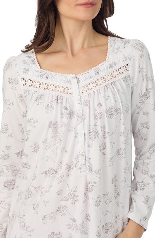 Eileen West Long Sleeve Short Cotton Nightgown In Gray