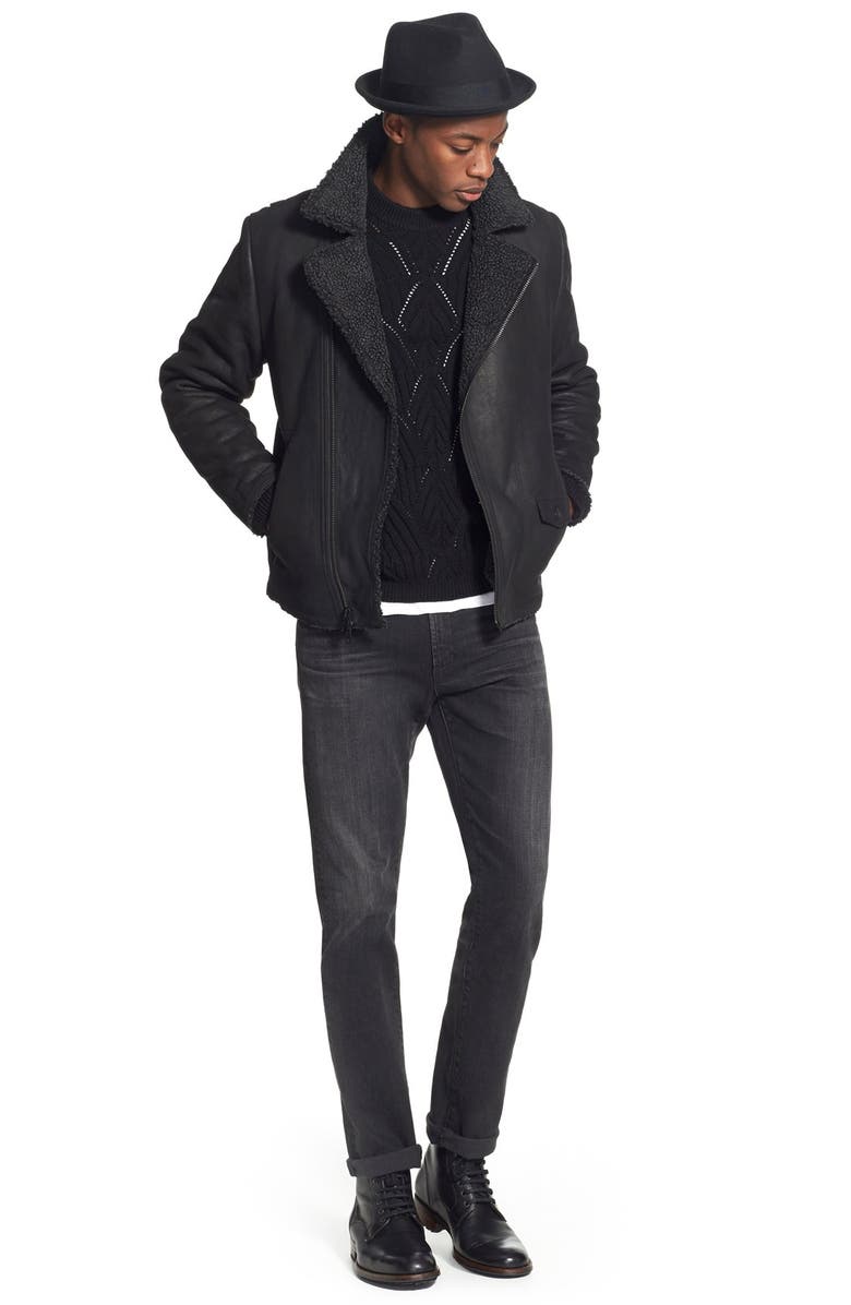 Vince Camuto Leather Moto Jacket with Faux Shearling Lining, Alternate, color, 