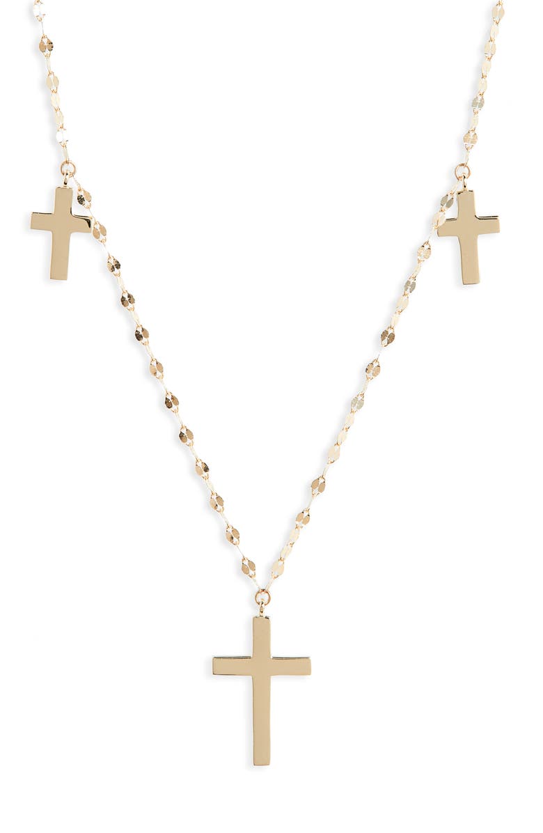 LANA Bond Triple Cross Charm Necklace, Main, color, Yellow Gold