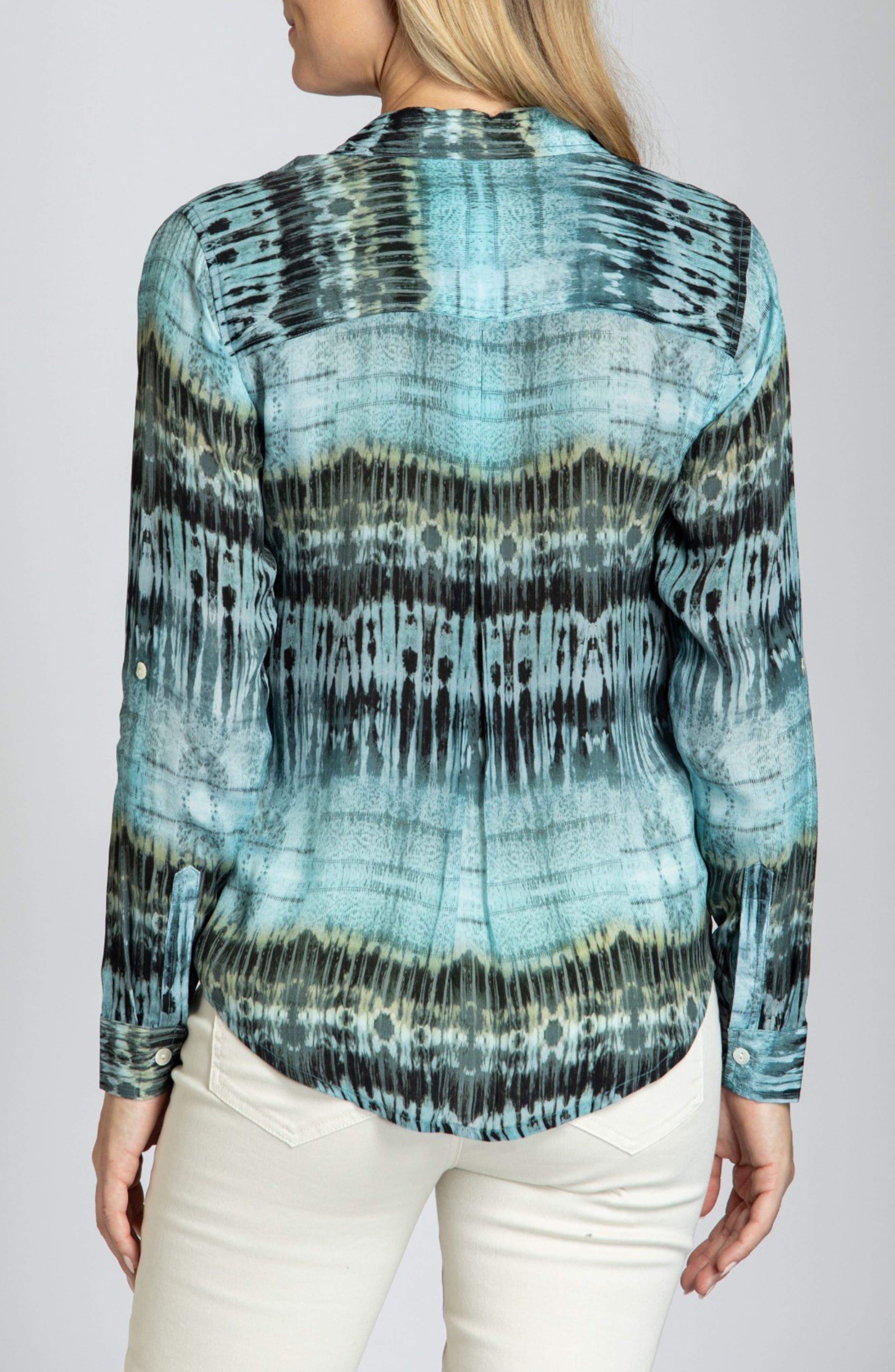Abstract Print Roll Tab Sleeve Button-Up Shirt - image 2