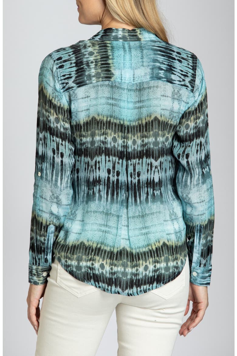 Abstract Print Roll Tab Sleeve Button-Up Shirt, Alternate, color, BRIGHT BLUE MULTI