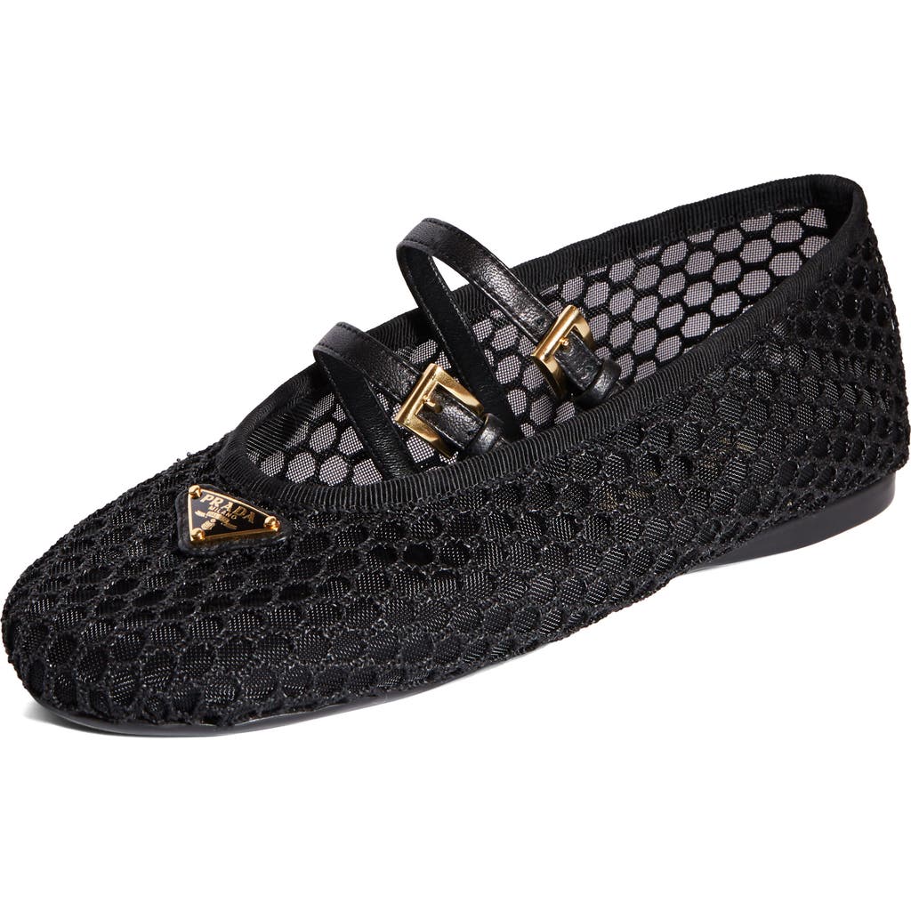 Prada Black Fabric Ballet Flats In Nero