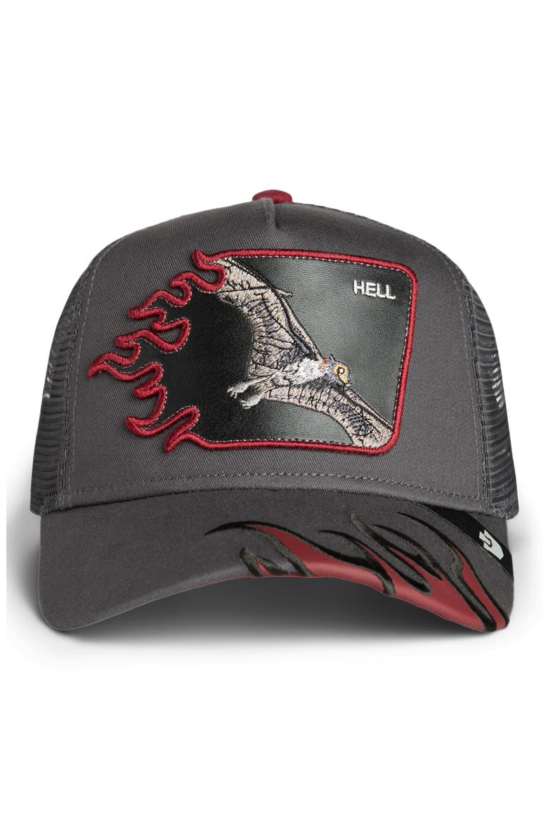 Hell Flames Embroidered Patch Trucker Hat, Alternate, color, OIL