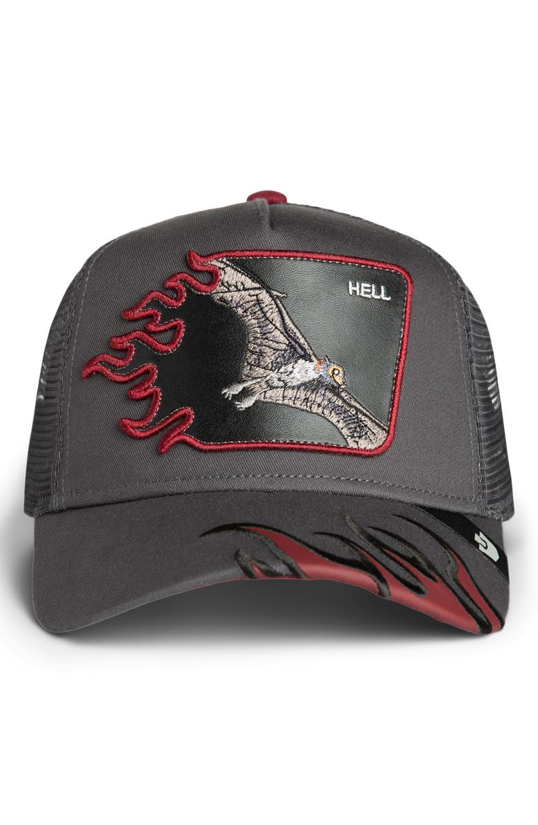 Goorin Bros. Hell Flames Embroidered Patch Trucker Hat, Alternate, color, Oil