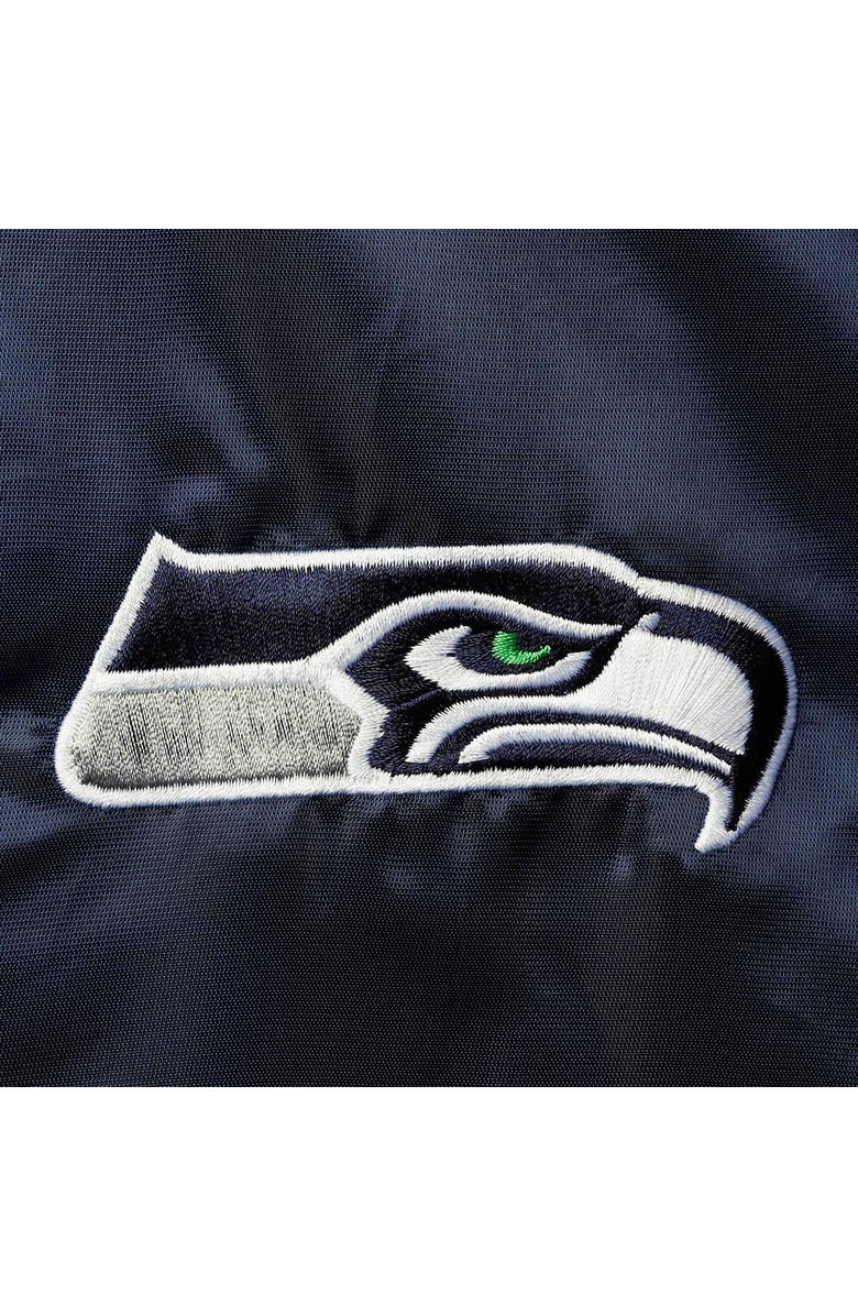 STARTER Men's Starter College Navy Seattle Seahawks Locker Room Satin Varsity Full-Snap Jacket, Alternate, color,