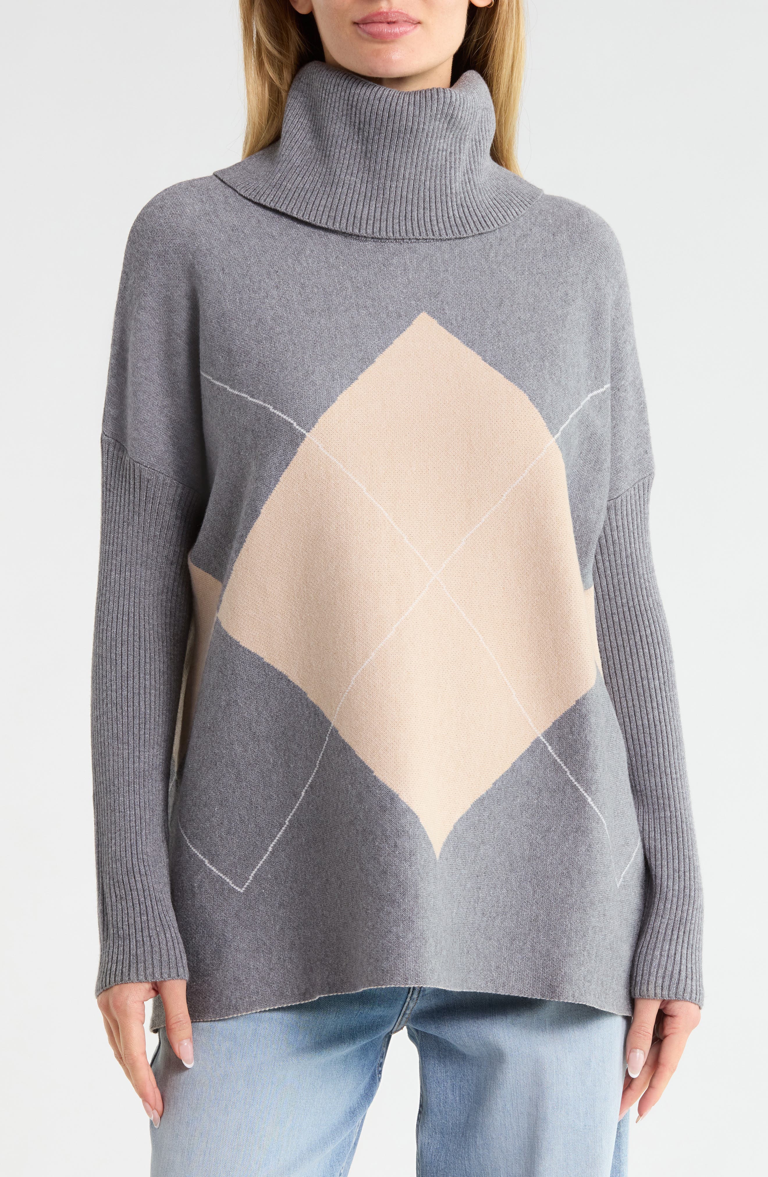Detachable Cowl Exploded Argyle Sweater