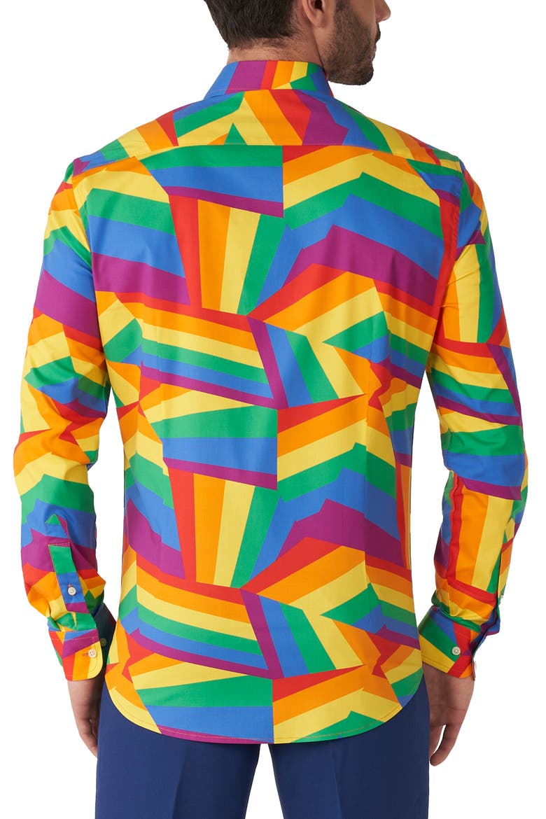 Zigzag Rainbow Stretch Button-Up Shirt, Alternate, color, RAINBOW