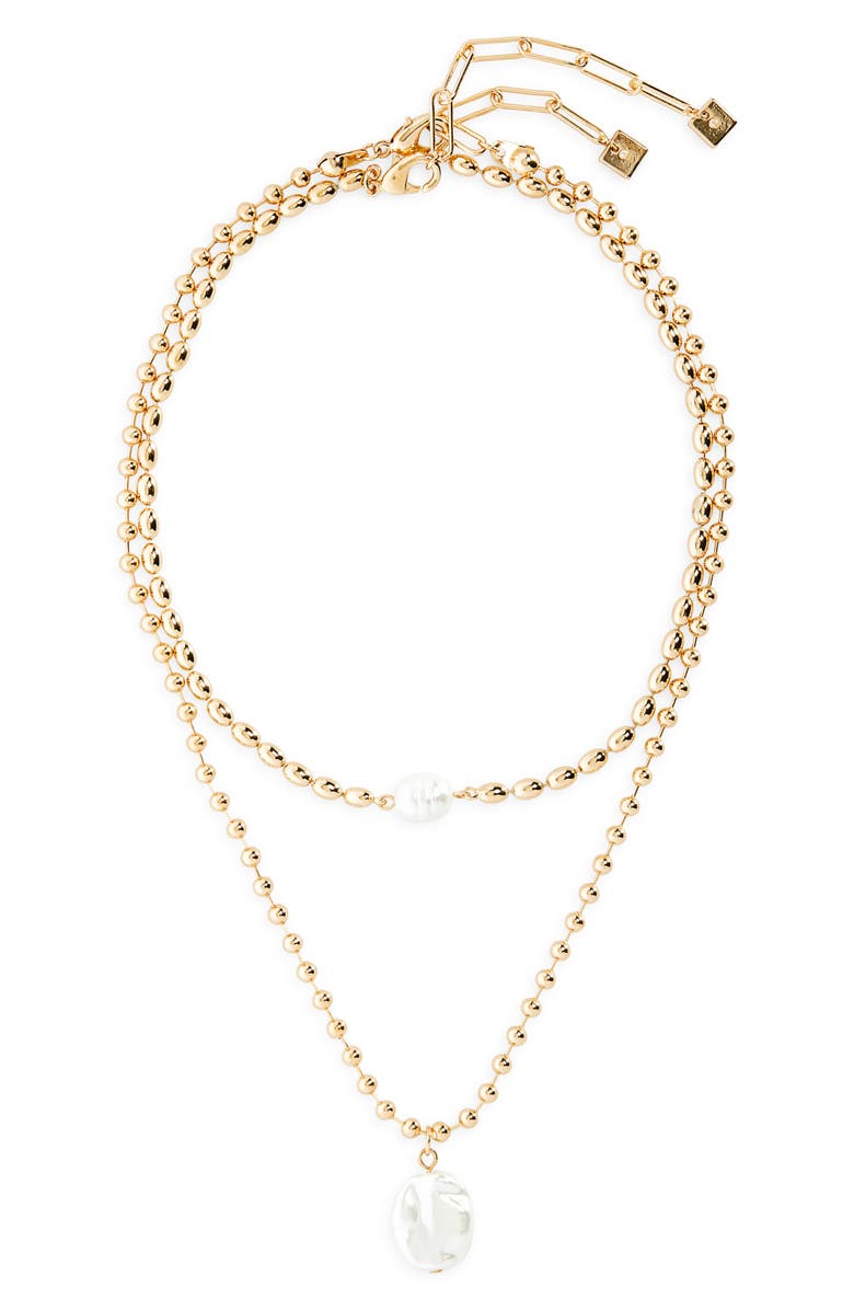 Open Edit Set of 2 Cultured Pearl Ball Chain Necklaces, Main, color, White- Gold