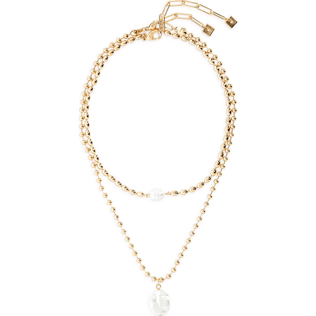 Open Edit Set Of 2 Cultured Pearl Ball Chain Necklaces In Gold