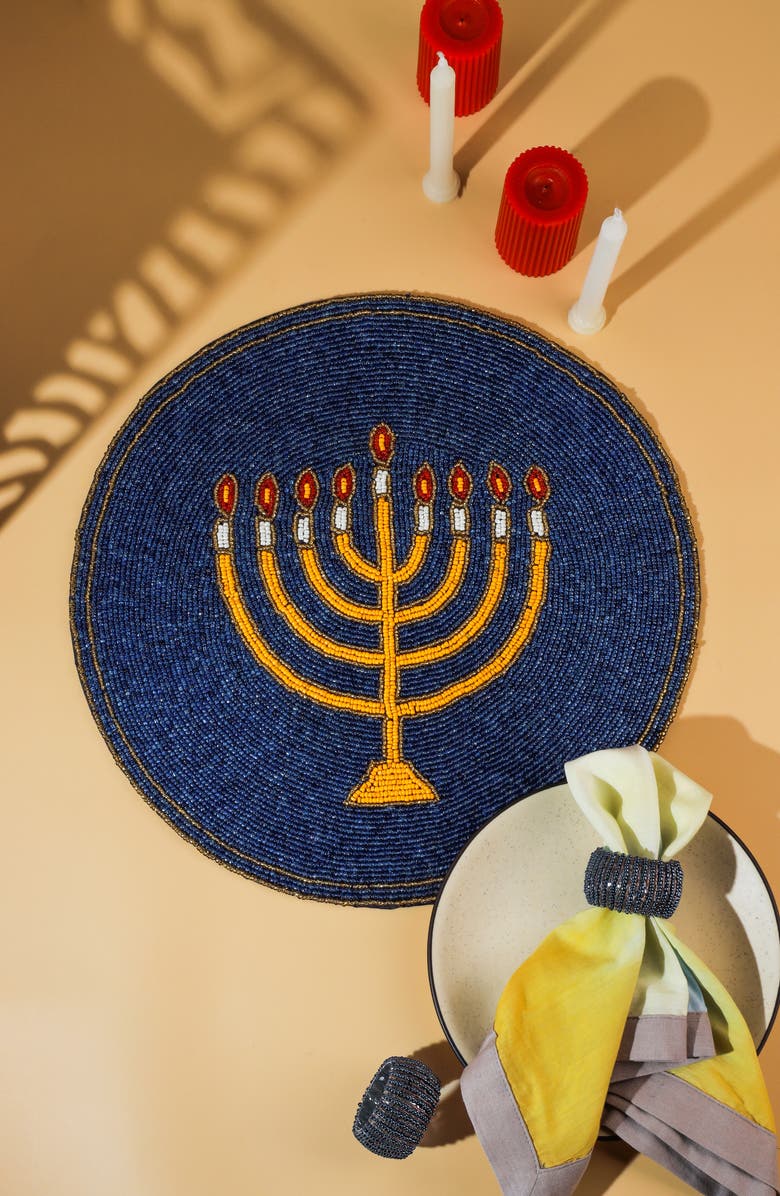 Tiramisu The Festival of Lights Beaded Menorah Coaster, Alternate, color, Blue