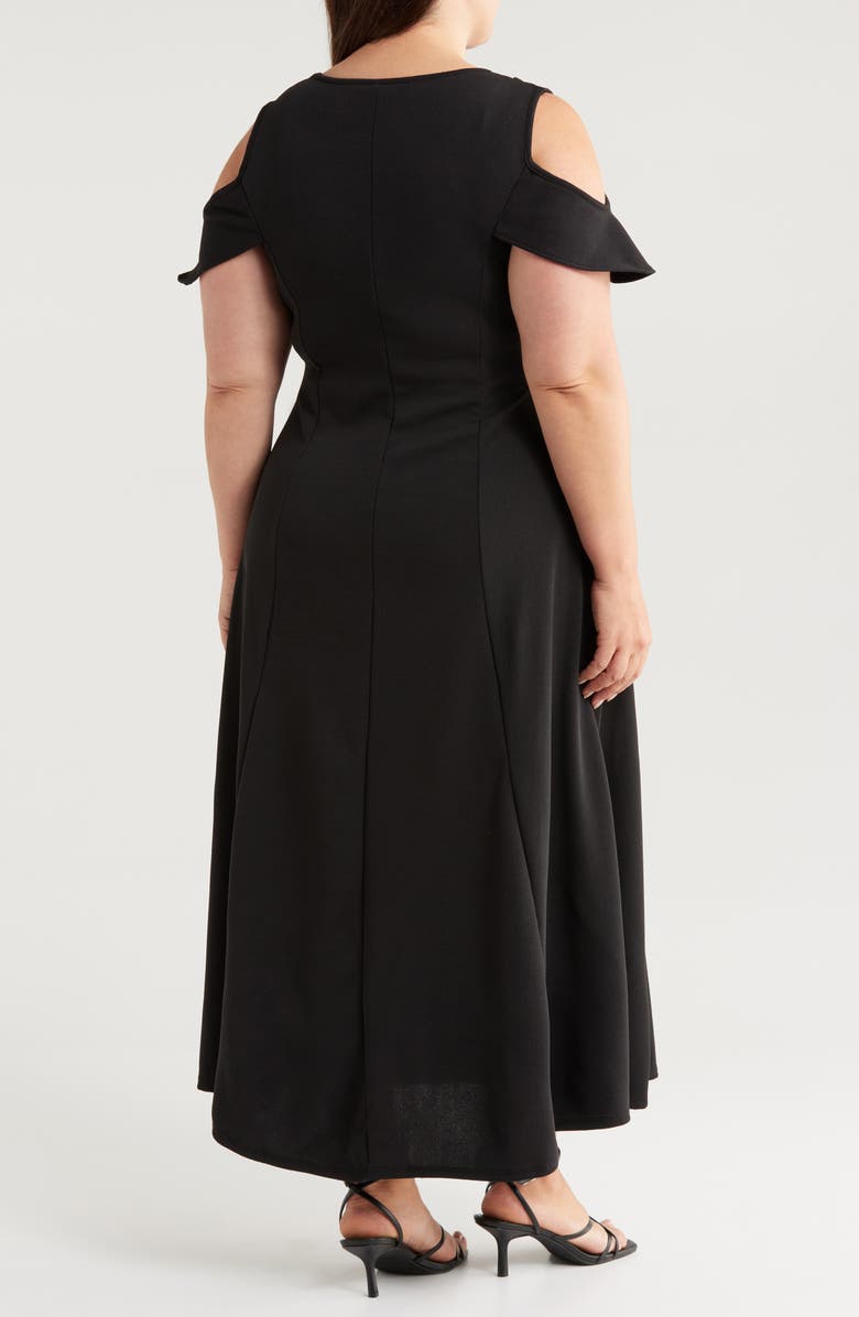 24seven Comfort Apparel Ruffle Cold Shoulder Maxi Dress, Alternate, color, Black