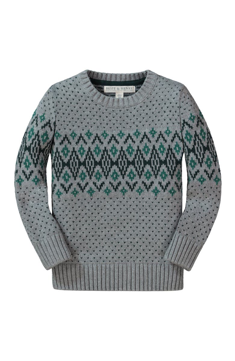 Hope & Henry Baby Boys' Crew Neck Pullover Sweater, Infant, Main, color, Gray And Green Fairisle