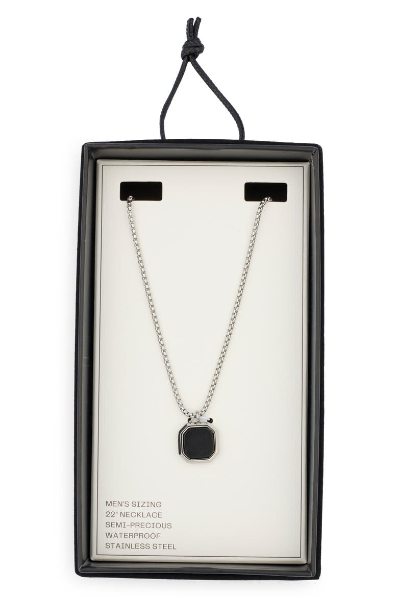 Men's Waterproof Semiprecious Stone Pendant Necklace, Main, color, BLACK- STAINLESS
