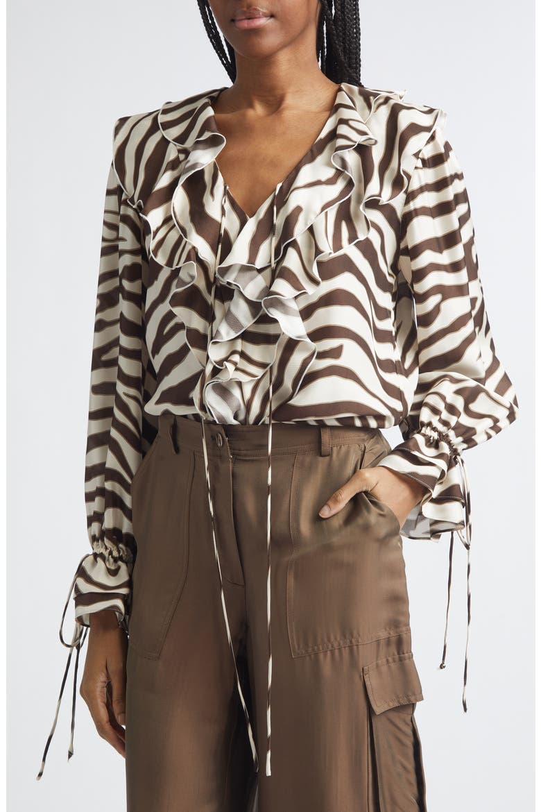 Pia Print Ruffle Top, Alternate, color, NATURAL ZEBRA