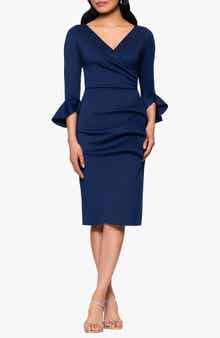 Betsy & Adam Ruffle Sleeve Scuba Crepe Cocktail Sheath Dress