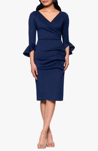 Betsy & Adam Ruffle Sleeve Scuba Crepe Cocktail Sheath Dress