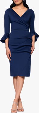 Betsy & Adam Ruffle Sleeve Scuba Crepe Cocktail Sheath Dress