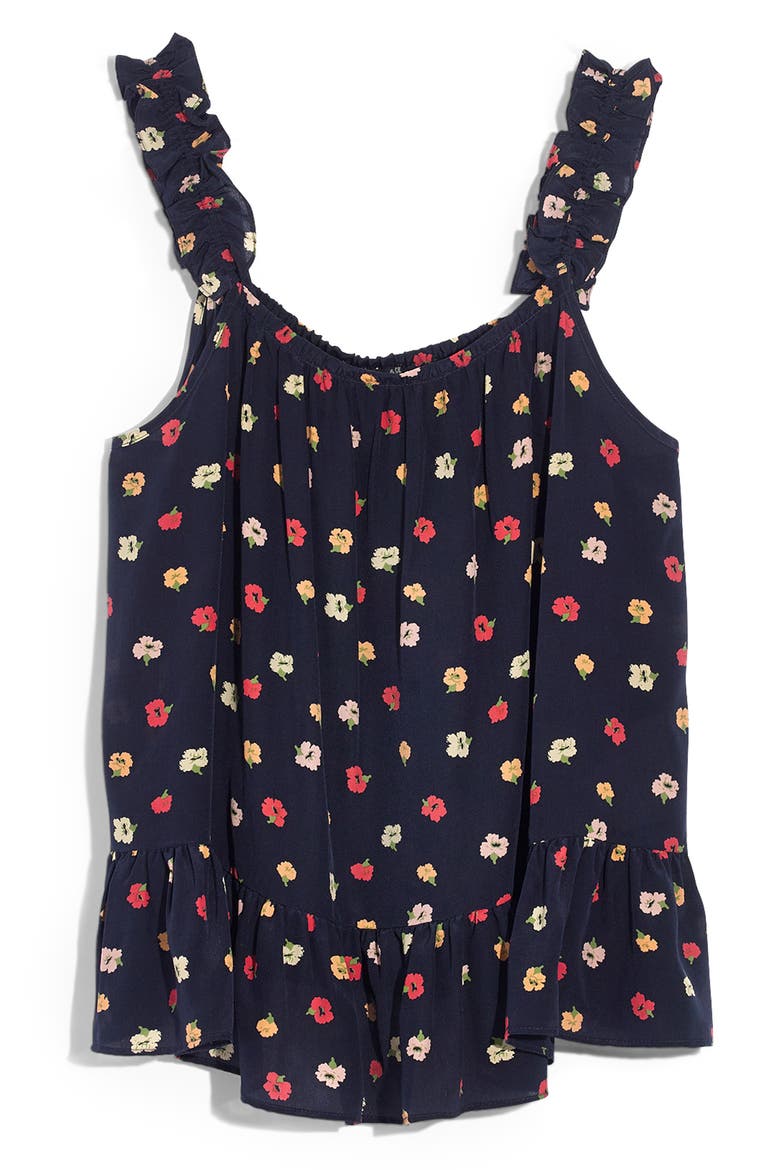 Confetti Floral Ruffle Strap Silk Camisole, Alternate, color, KIMONO FLORAL DEEP INDIGO