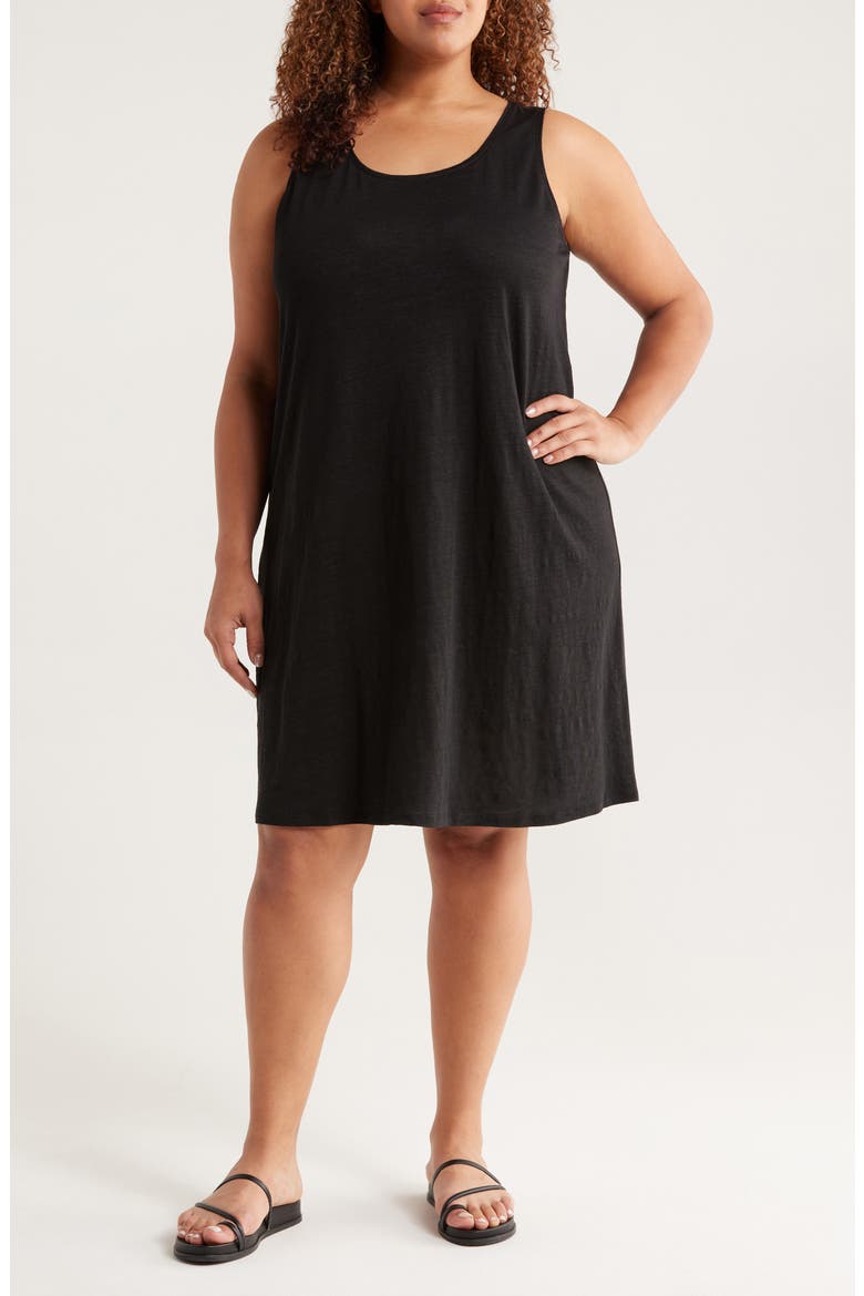Organic Linen Scoop Neck Sleeveless Shift Dress, Main, color, BLACK
