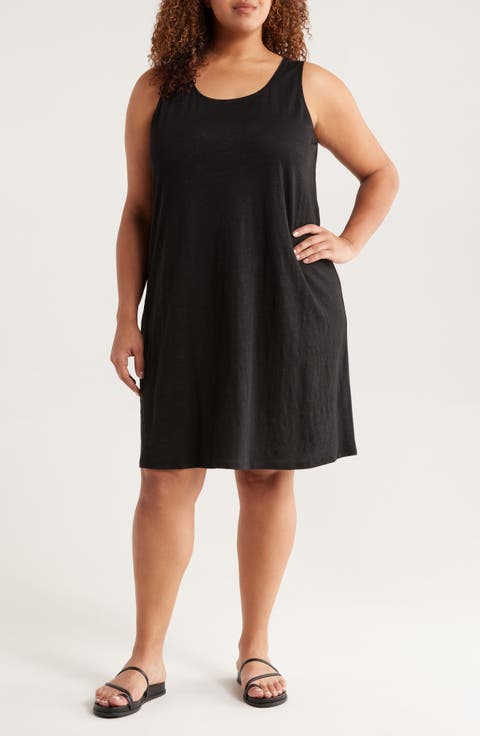Organic Linen Scoop Neck Sleeveless Shift Dress (Plus)