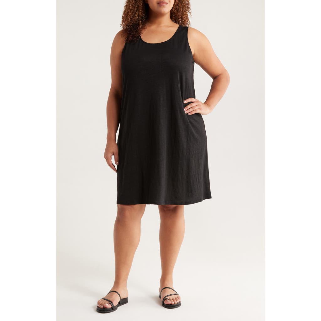 Eileen Fisher Organic Linen Scoop Neck Sleeveless Shift Dress In Black