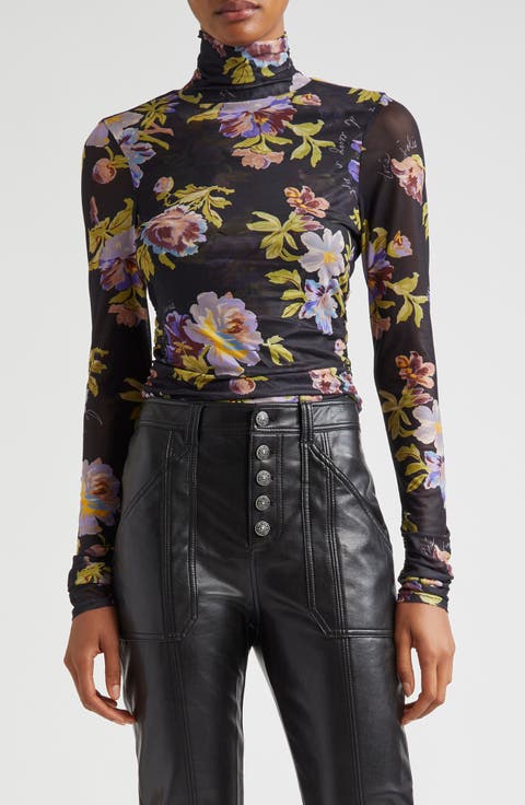 Bridgette Floral Print Long Sleeve Turtleneck Top