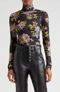 Cinq à Sept Bridgette Floral Print Long Sleeve Turtleneck Top