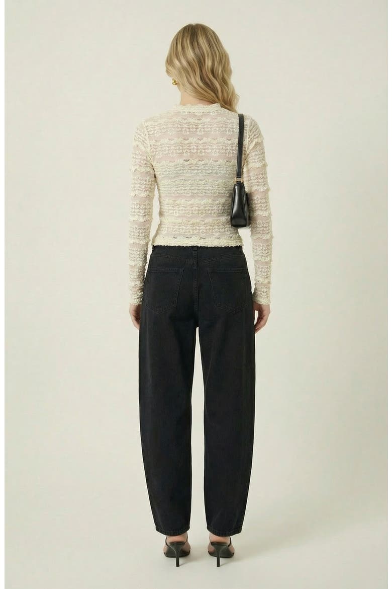 Sheer Lace Long Sleeve Top with Scalloped Mock Neck, Alternate, color, Off-White
