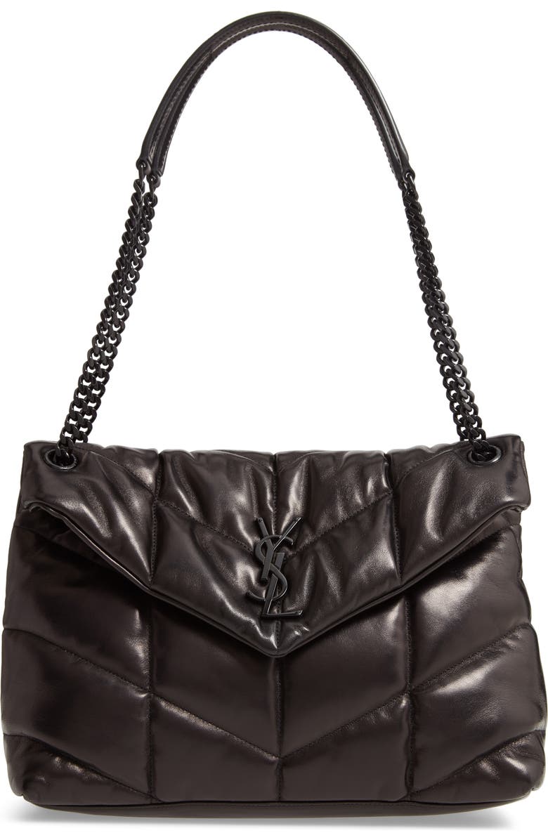 Saint Laurent Medium Loulou Quilted Puffer Leather Shoulder Bag, Main, color, Noir
