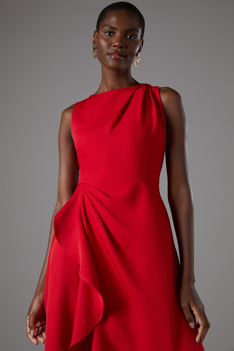 Waterfall Crepe Midi Dress, Alternate, color, Red