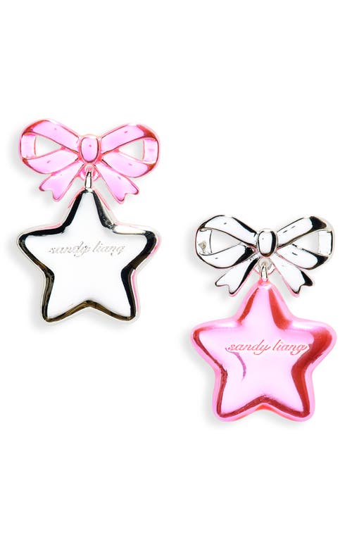 Sandy Liang Boshi Bow & Star Drop Earrings in Hot Pink 