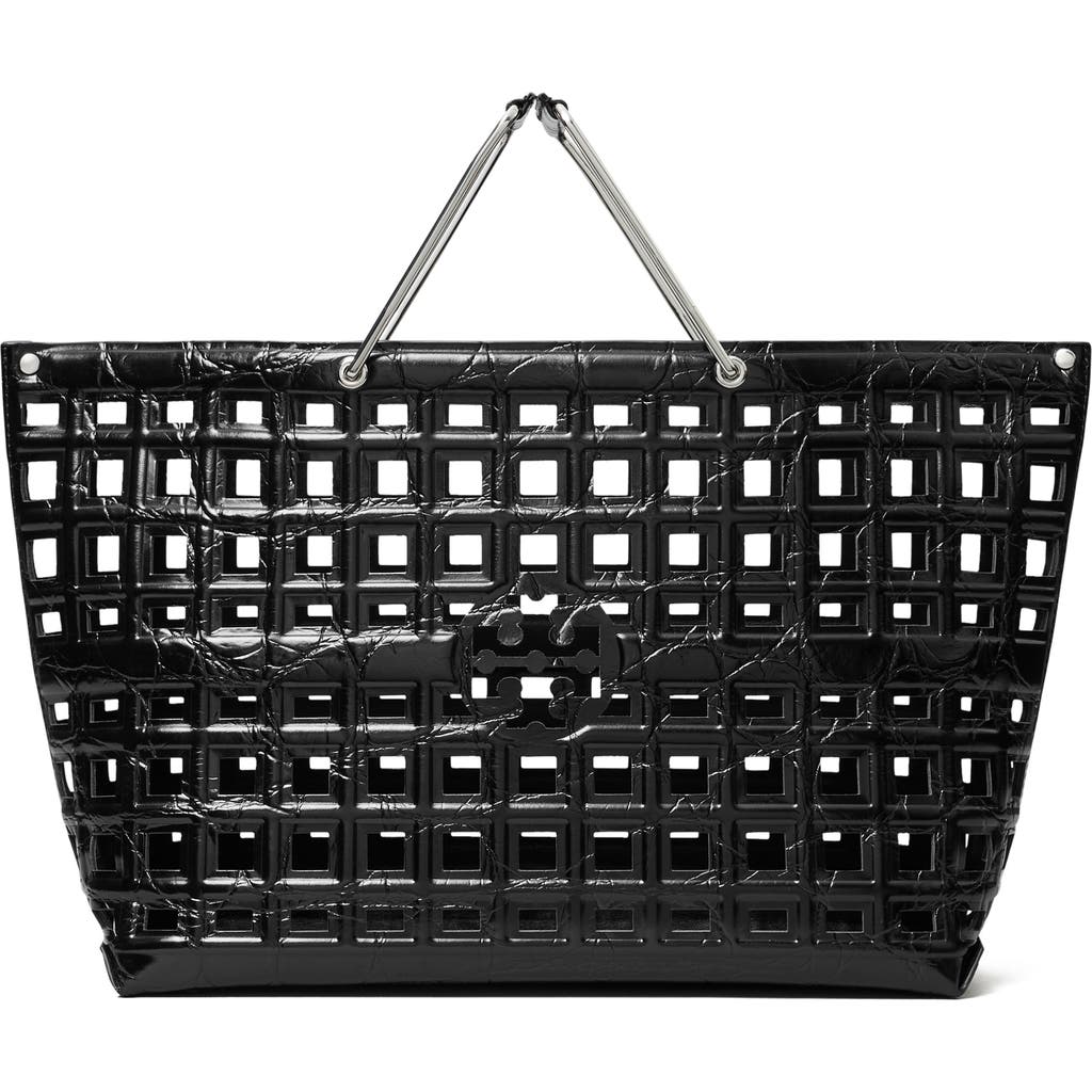 Tory Burch Ella Croc Embossed Leather Shopping Basket Tote