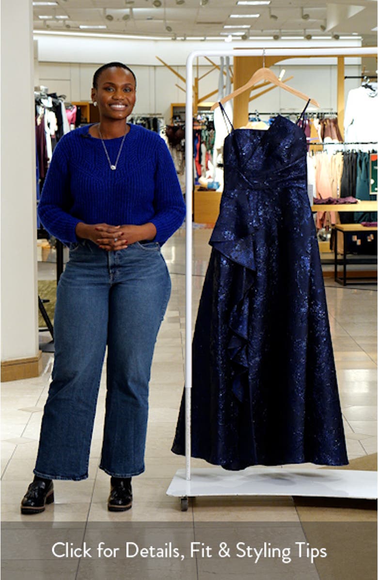 Metallic Brocade Asymmetric Strapless Gown, sales video thumbnail