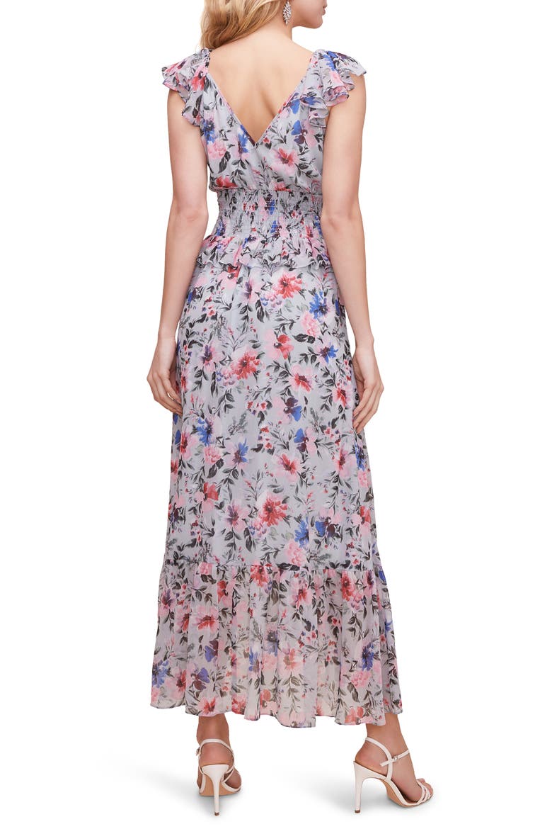 Double Flutter Midi Dress, Alternate, color, BLUE GREEN MULTI FLORAL